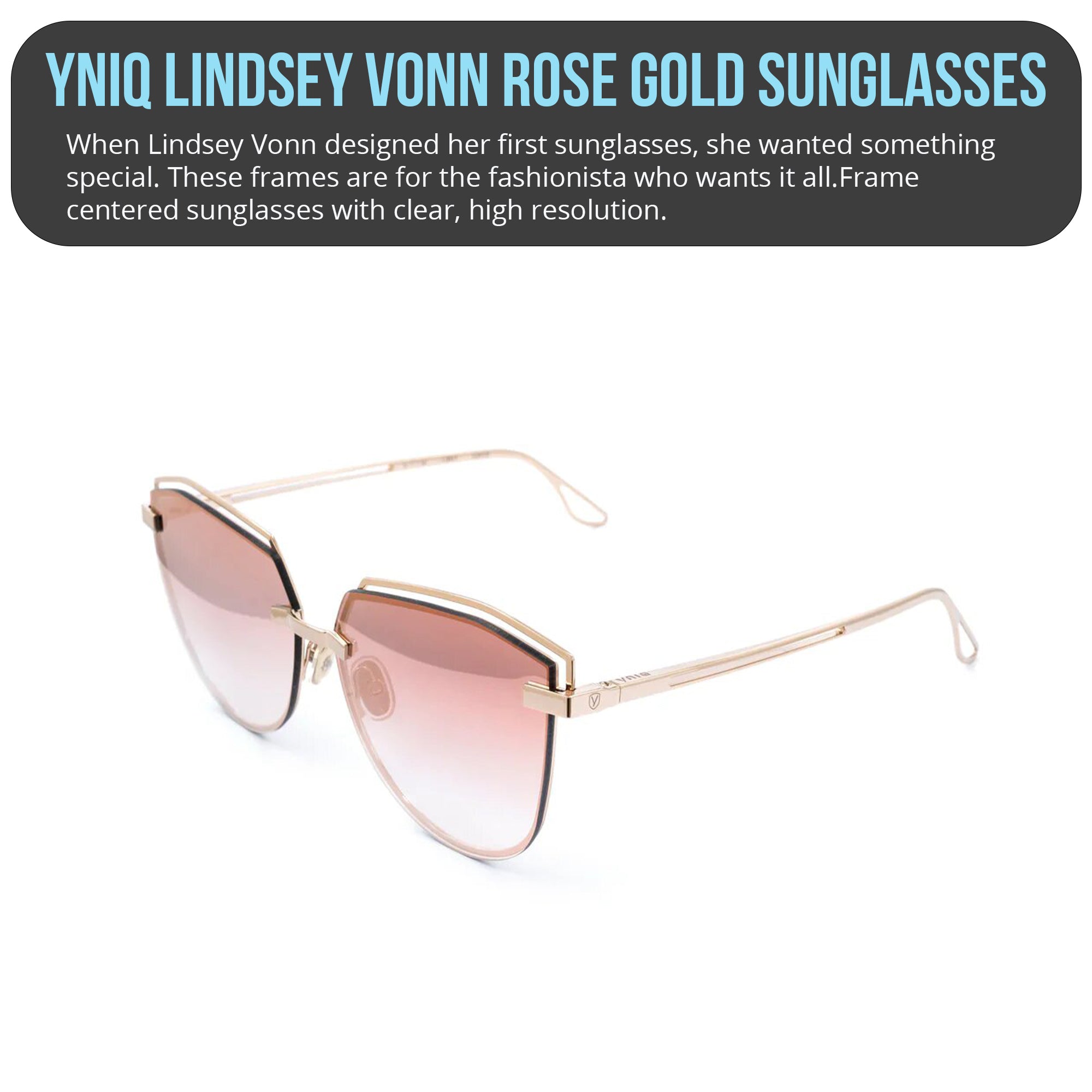 Yniq L. Vonn Edt One Rose Gold Sunglasses – Luxury Sunglasses with UV Protection