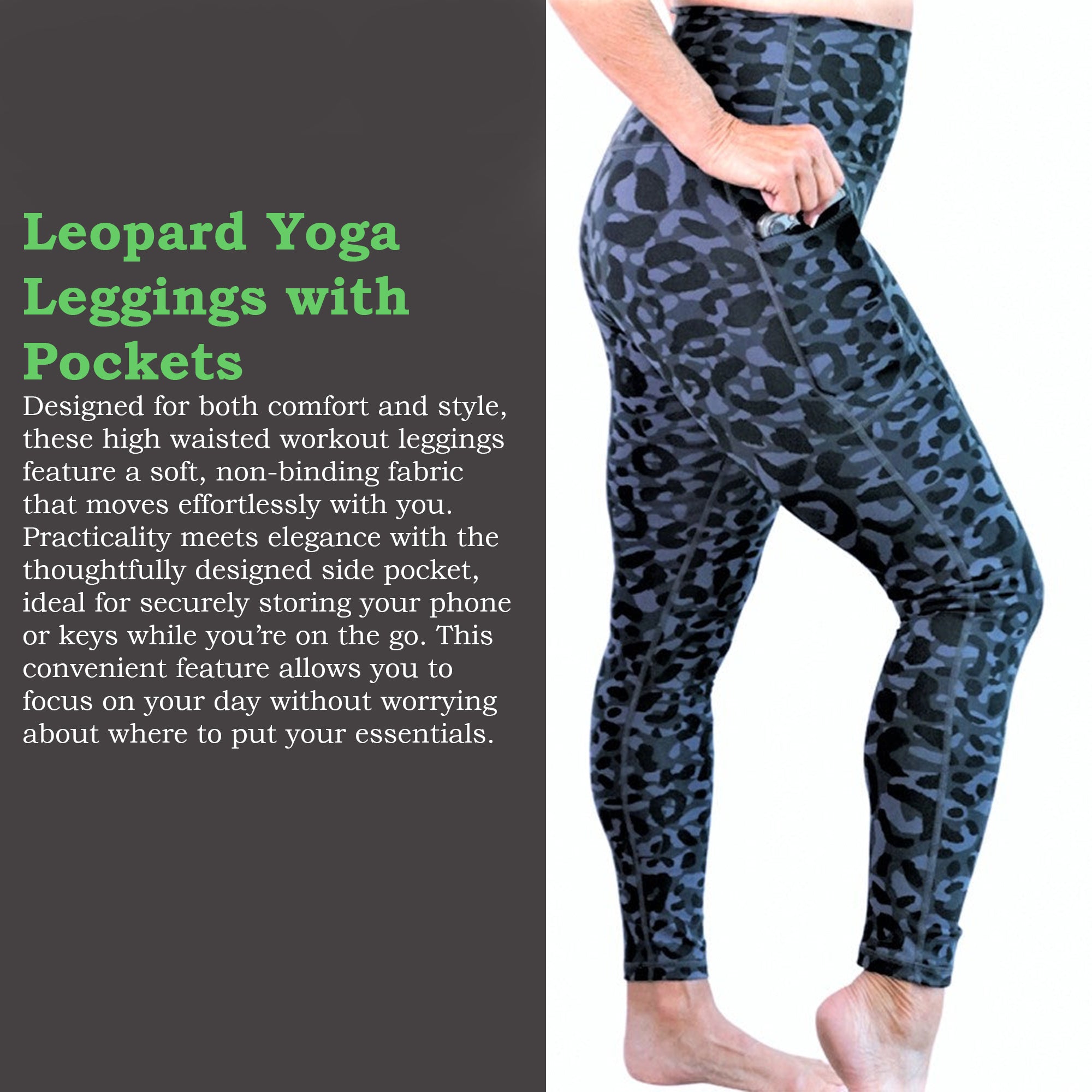 Denise Austin's High Waist Leopard Yoga Leggings with Pockets - Soft Tummy Control Workout Pants