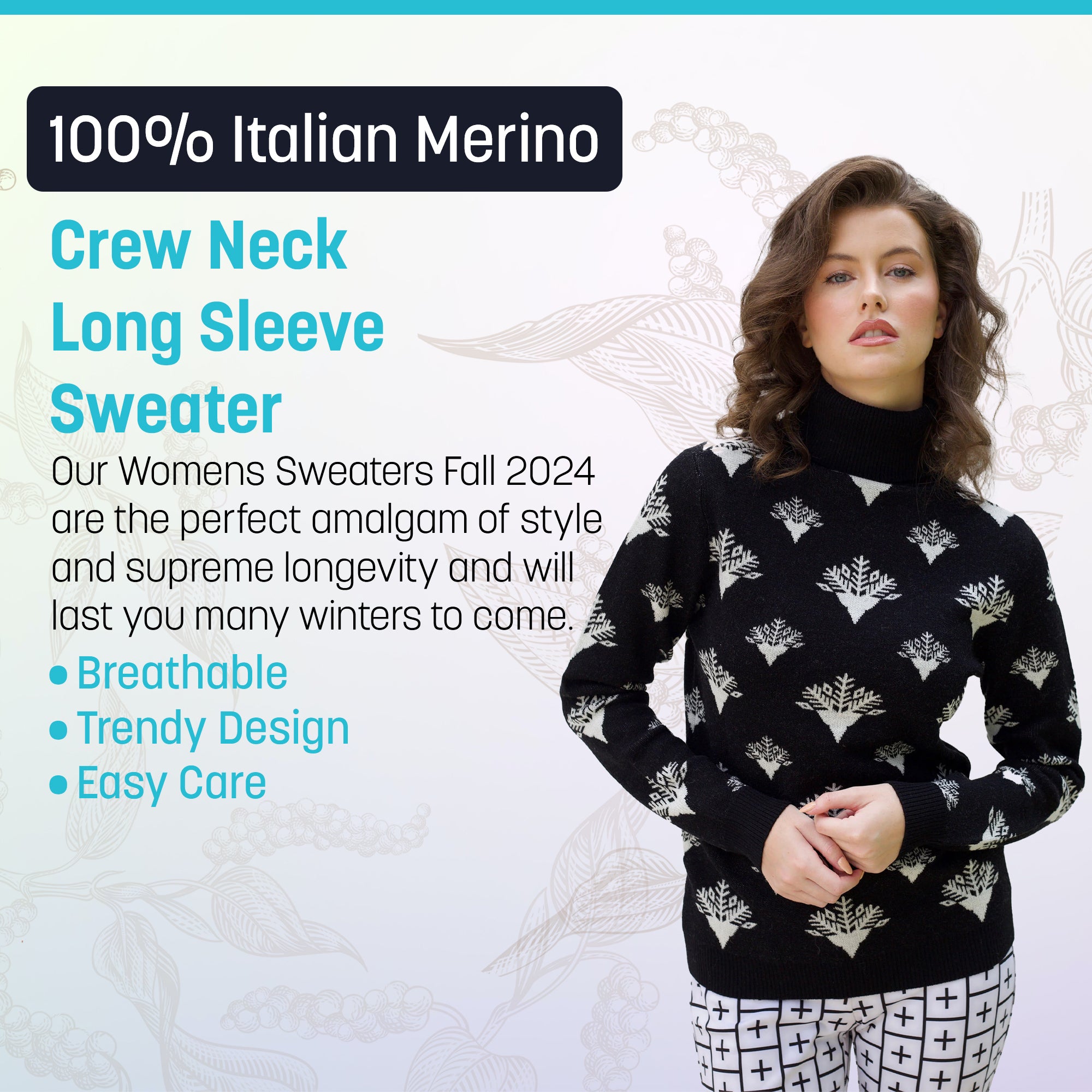 100% Italian Merino Wool SS Logo Sweater Turtleneck Long Sleeve Warm Soft Knitted Fall Winter Pullover