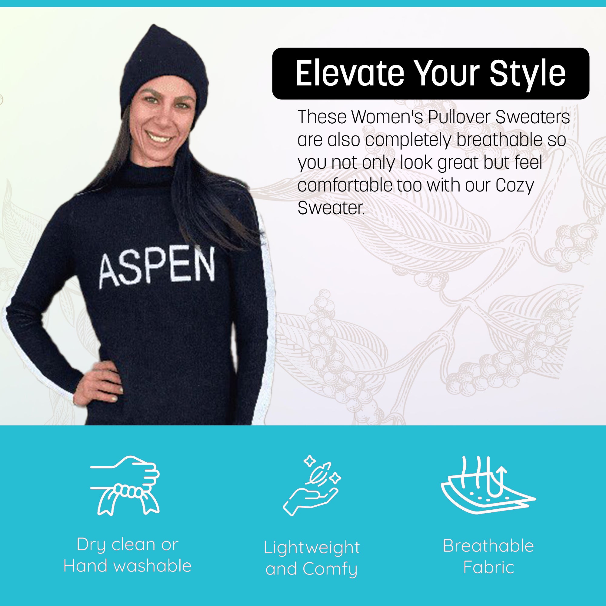 Aspen Snow Society 100% Italian Merino Wool Turtleneck Sweater for Women