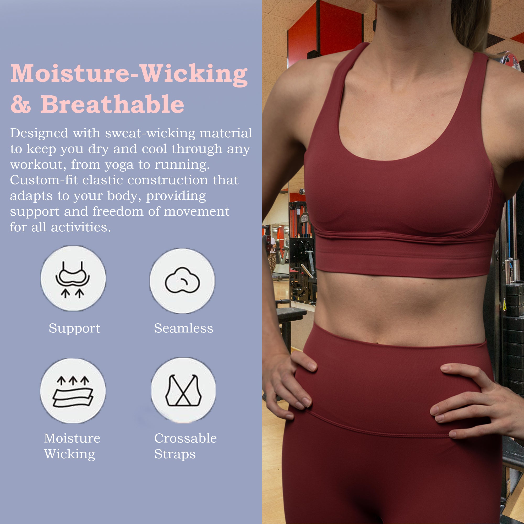 Vita Atletica Chiara Bra Top with Comfortable Support and Style - Sports Bra for Yoga Training & Gym