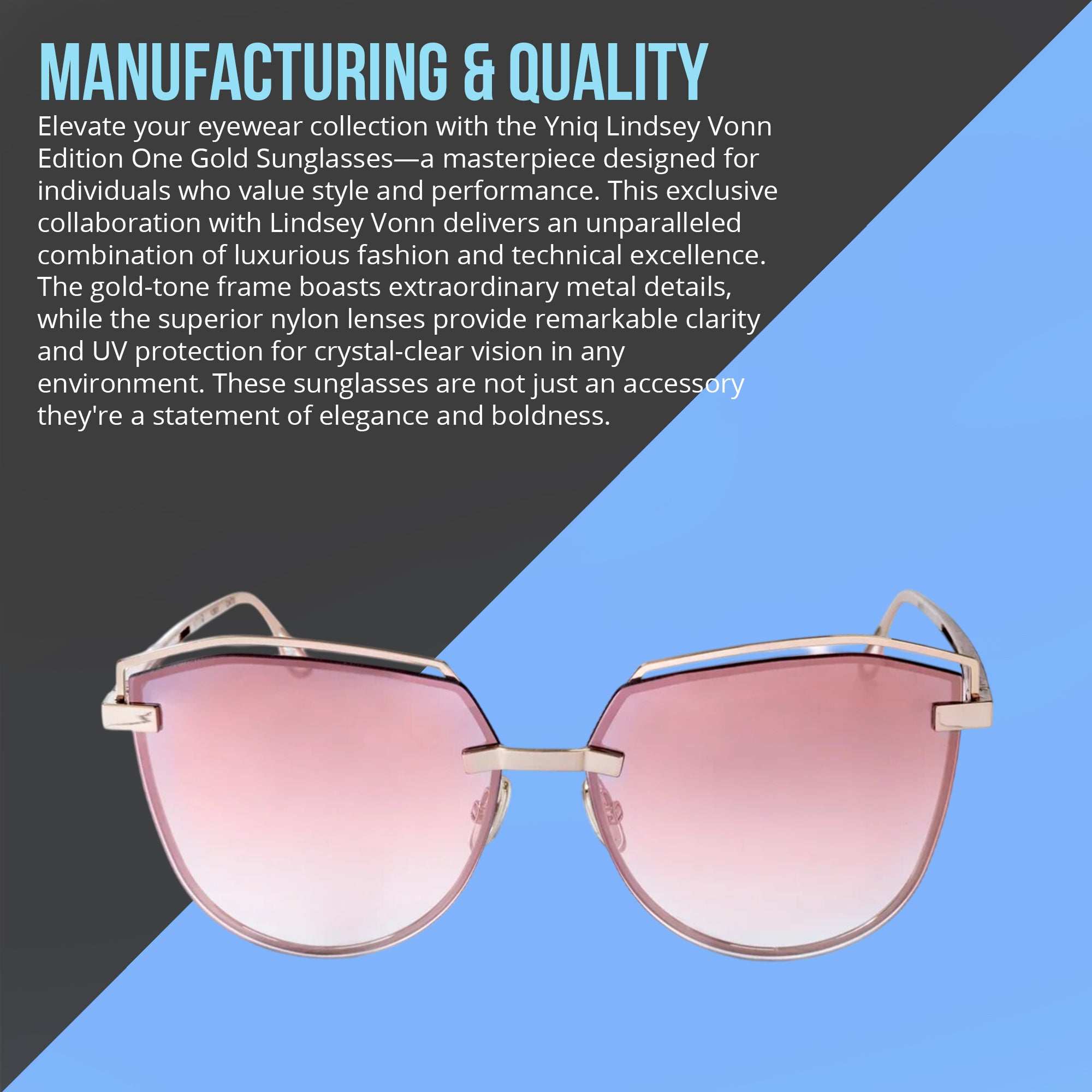 Yniq L. Vonn Edt One Rose Gold Sunglasses – Luxury Sunglasses with UV Protection