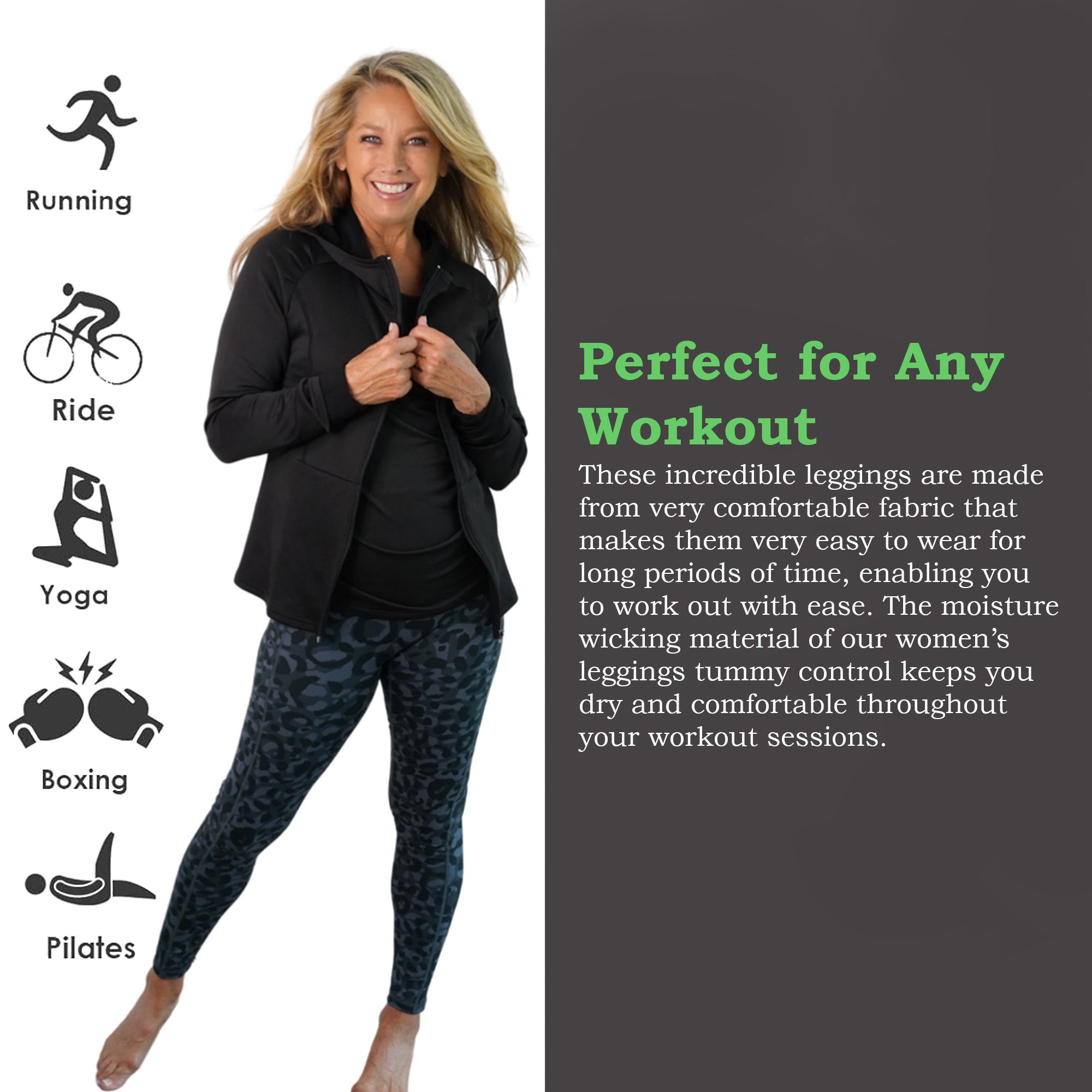 Denise Austin's High Waist Leopard Yoga Leggings with Pockets - Soft Tummy Control Workout Pants