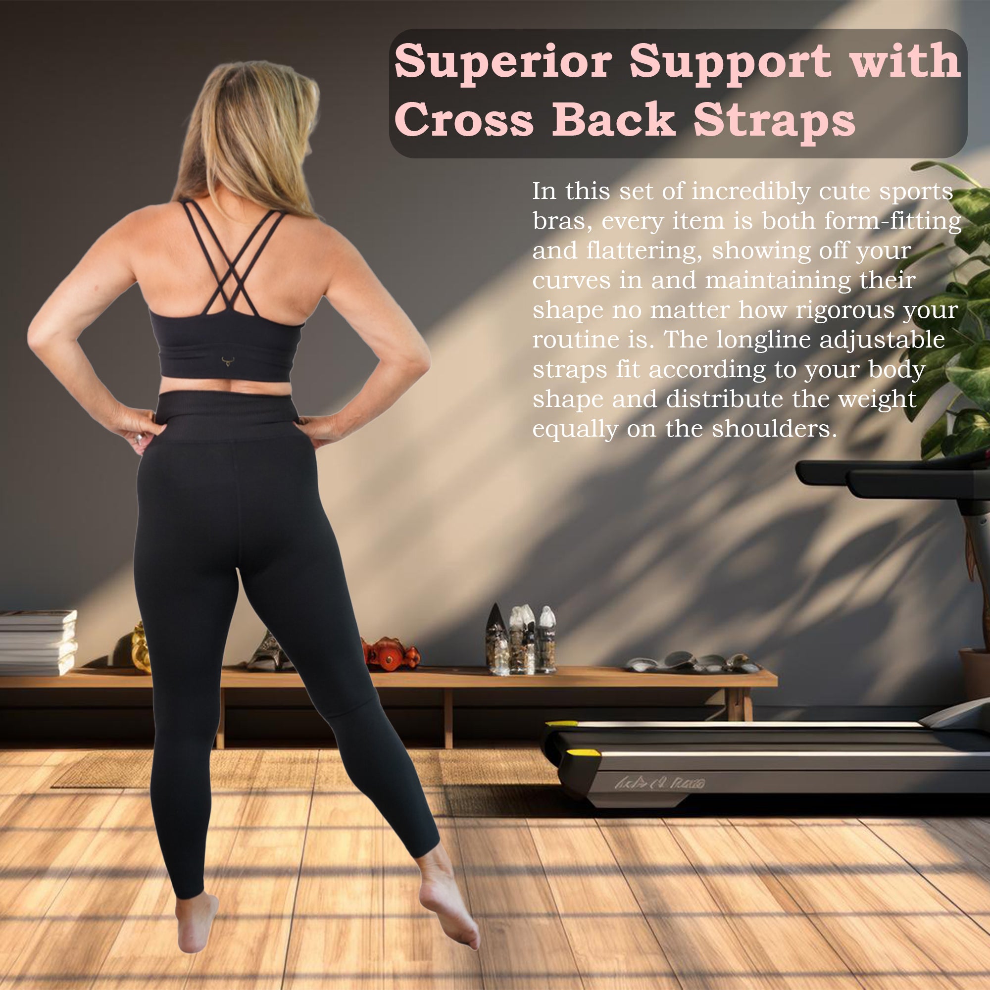 Denise Austin's High Impact Cross Back Sports Bra, Strappy Black Bra for Workouts