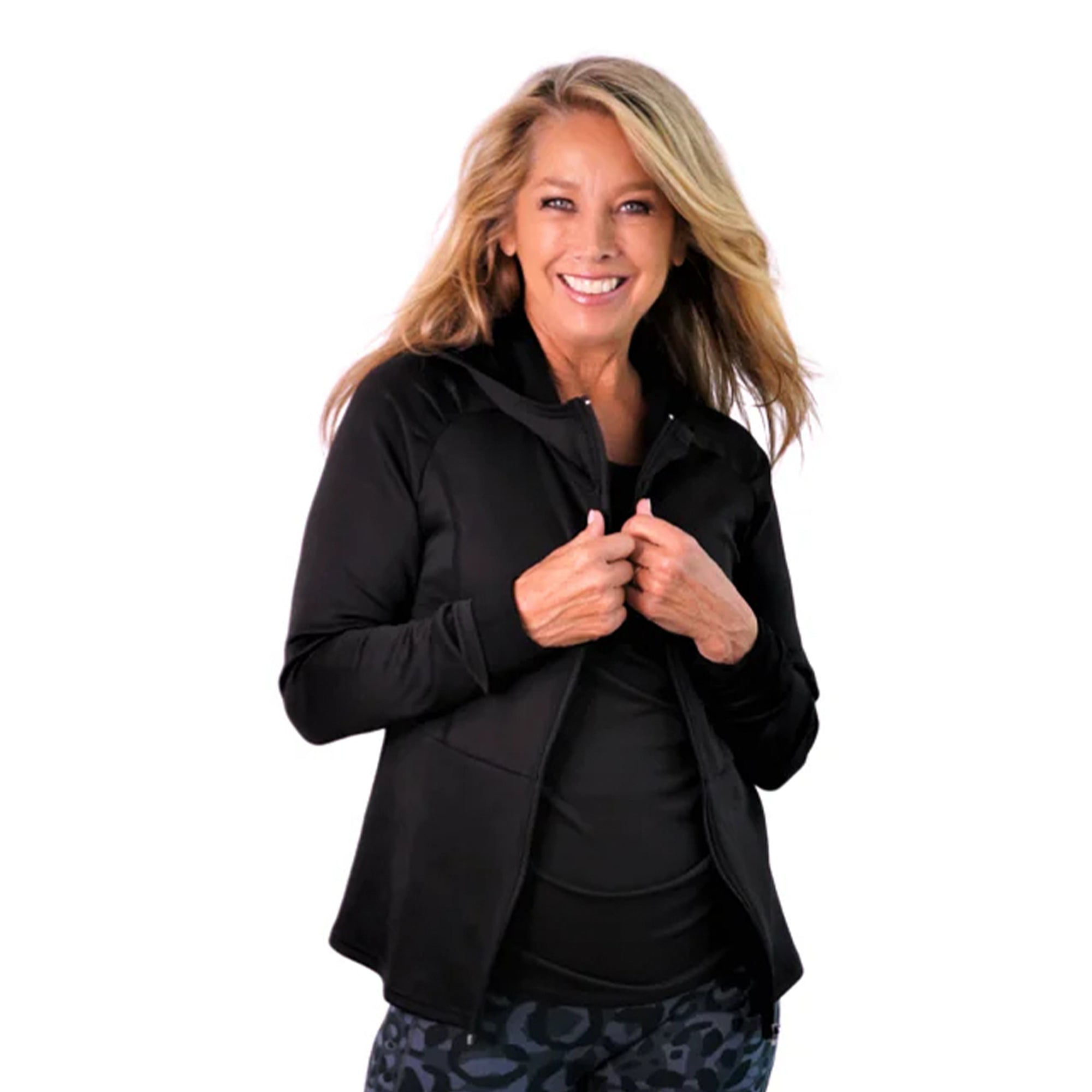 Denise Austin's Full Zip Workout Sports Jacket Zipper Lightweight Black Hoodie