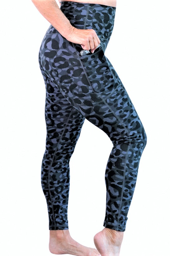 Denise Austin's High Waist Leopard Yoga Leggings with Pockets - Soft Tummy Control Workout Pants