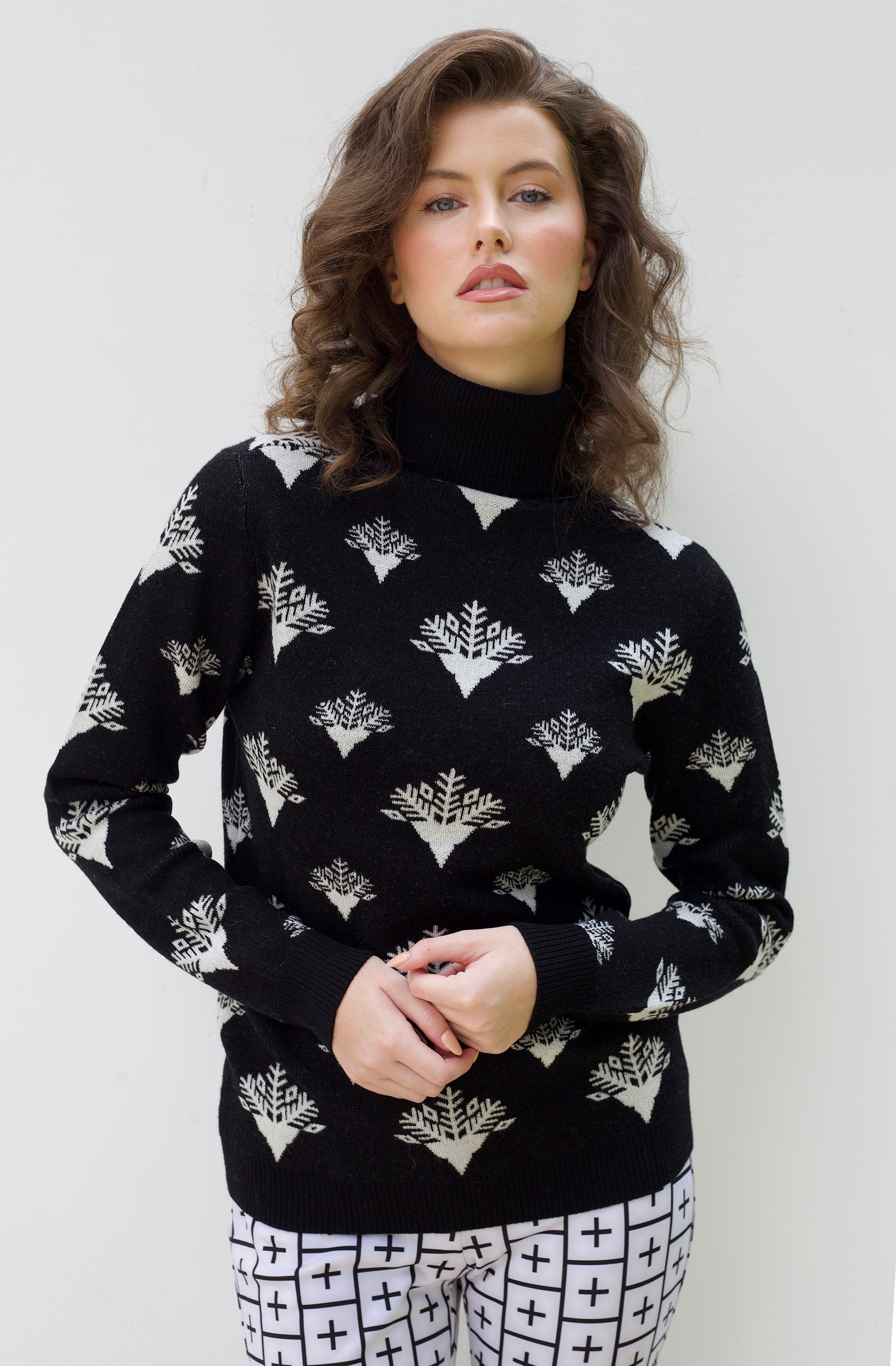 100% Italian Merino Wool SS Logo Sweater Turtleneck Long Sleeve Warm Soft Knitted Fall Winter Pullover