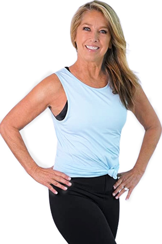 Denise Austin's Sleeveless High Neck Yoga Tank Top - Cool Workout T-Shirt for Summer