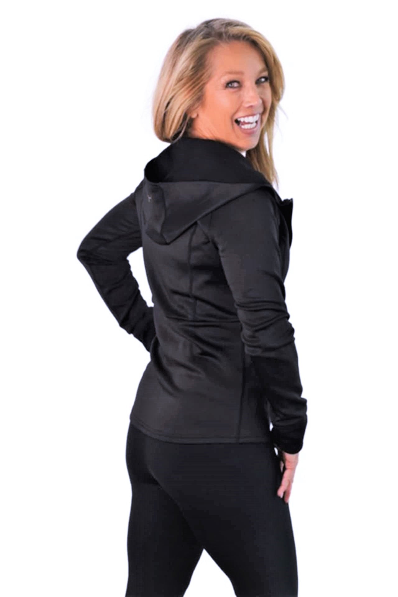 Snow Style Shop Denise Austin's Full Zip Workout Sports Jacket - Zipper Lightweight Black Hoodie MD