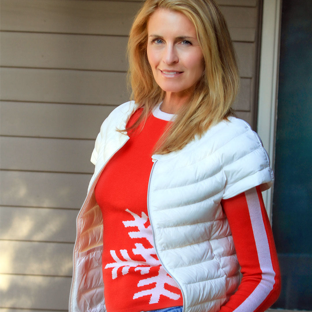 Red Ski Sweater with Lightweight Down Vest