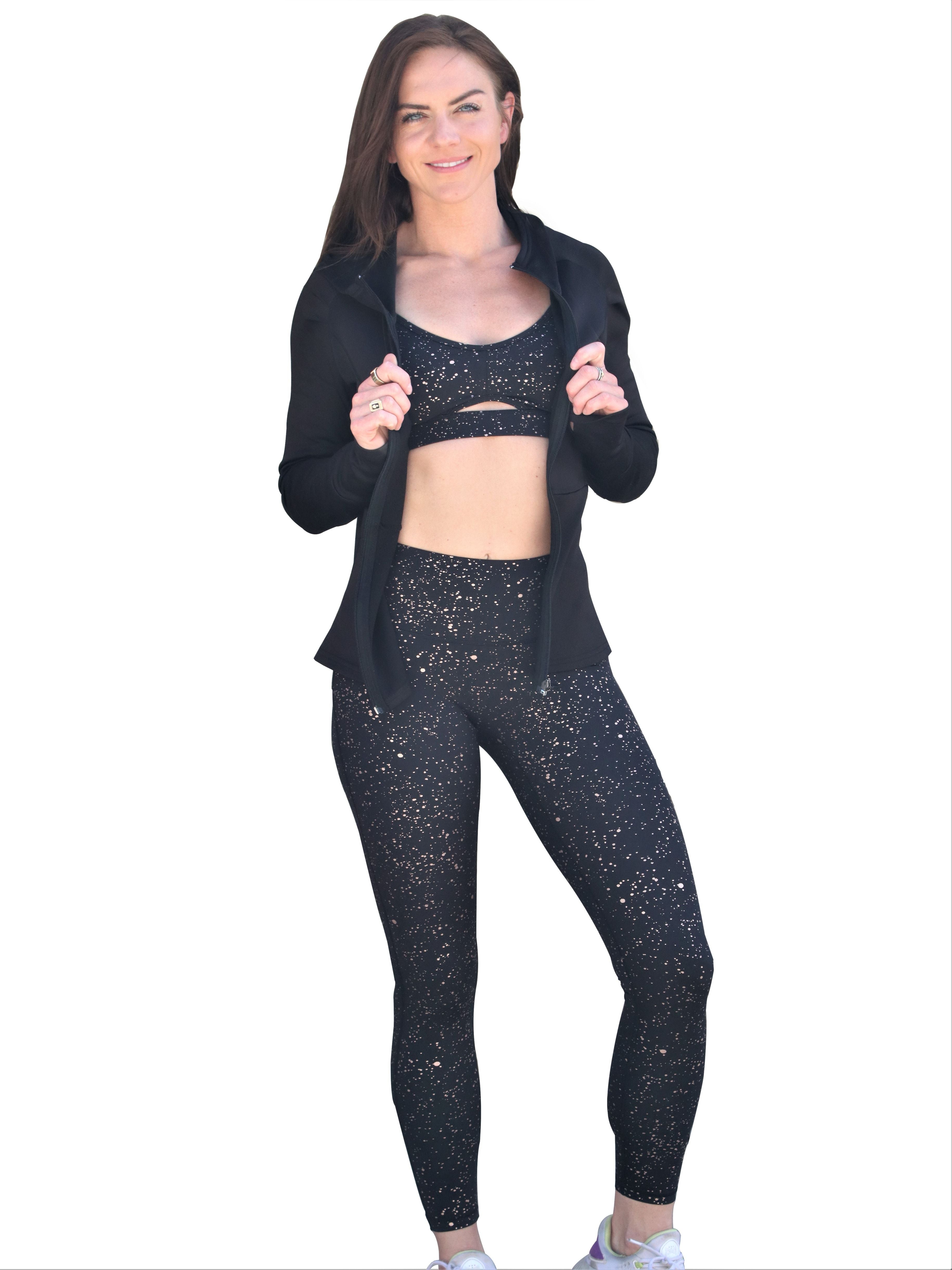 Donatella Mid-Waist Sparkle Legging with Gabriella Sports Bra - 2 Piece Yoga Outfit Set