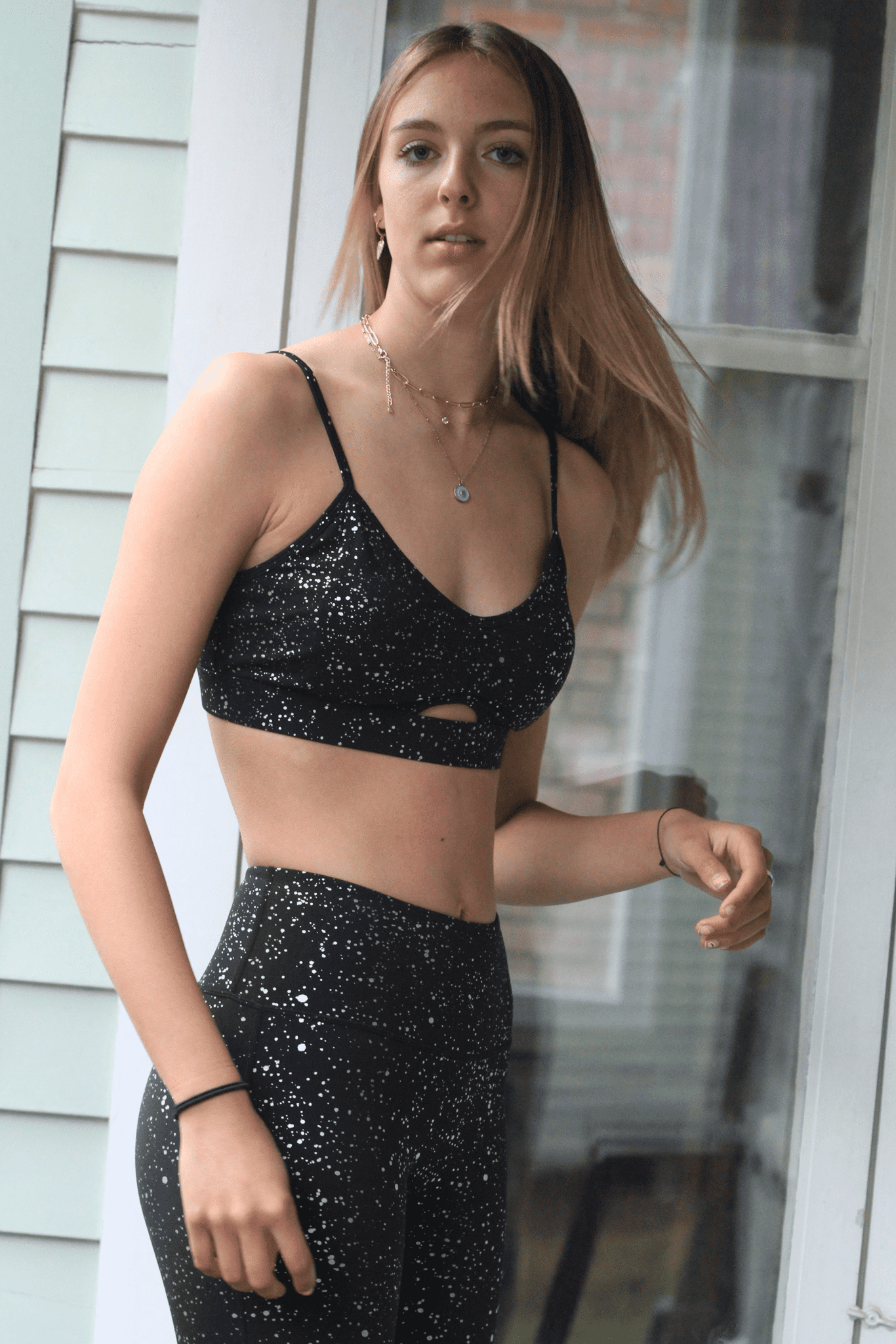 Silver Rose Gold Sparkle Gabriella Sports Bra Full Coverage